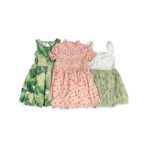 Lot of 3 Janie &‎ Jack Sz 3T Girls Dresses Pink Green Floral Smocked Ruffle